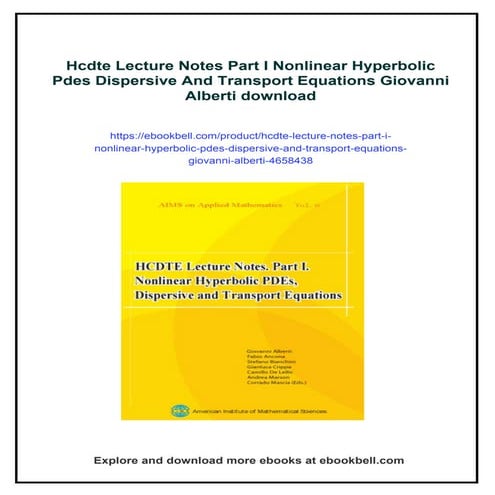 Hcdte Lecture Notes Part I Nonlinear Hyperbolic Pdes Dispersive And Transport...