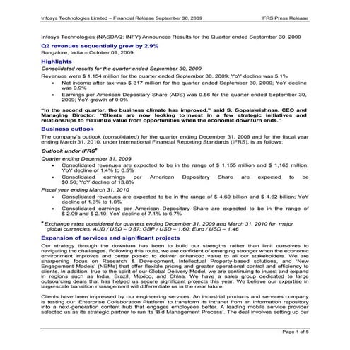 Q3 2009 Earning Report of Infosys Technologies Ltd.