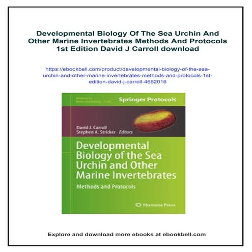 Developmental Biology Of The Sea Urchin And Other Marine Invertebrates ...
