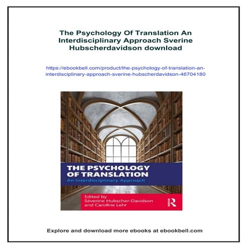 The Psychology Of Translation An Interdisciplinary Approach Sverine ...