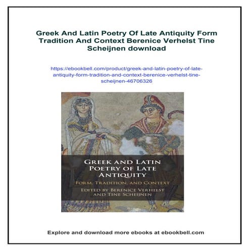 Greek And Latin Poetry Of Late Antiquity Form Tradition And Context ...