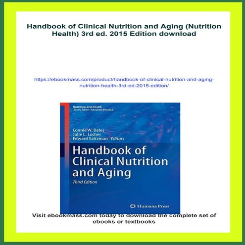 Handbook of Clinical Nutrition and Aging (Nutrition Health) 3rd ed ...