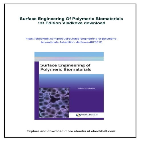Surface Engineering Of Polymeric Biomaterials 1st Edition Vladkova | PDF