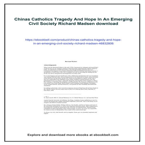 Chinas Catholics Tragedy And Hope In An Emerging Civil Society Richard Madsen