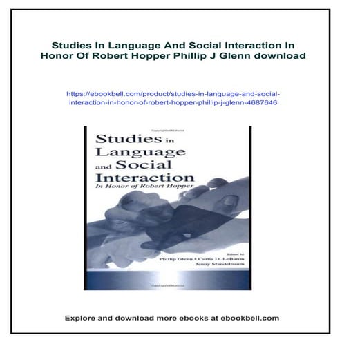 Studies In Language And Social Interaction In Honor Of Robert Hopper Phillip ...
