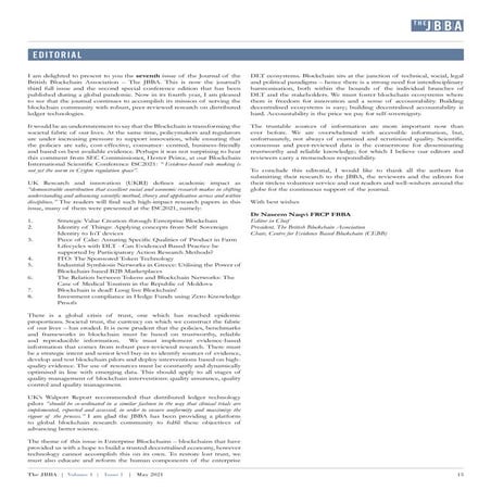 Editorial of the JBBA Vol 4, Issue 1, May 2021. Naseem Naqvi, 