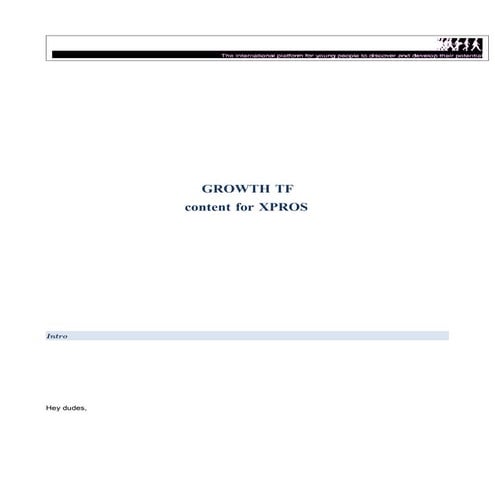 Growth Task Force - Content for XPROS....!!