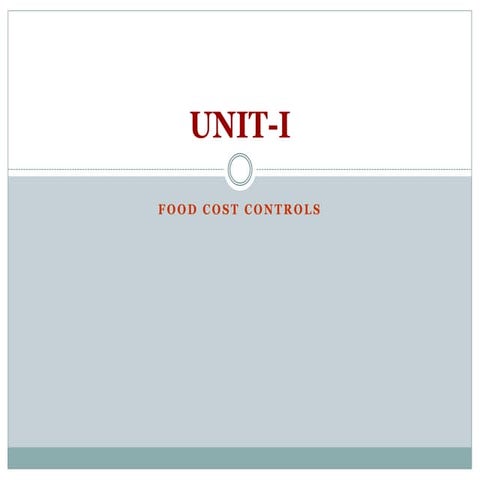 Food Cost Control in restaurant and hotels