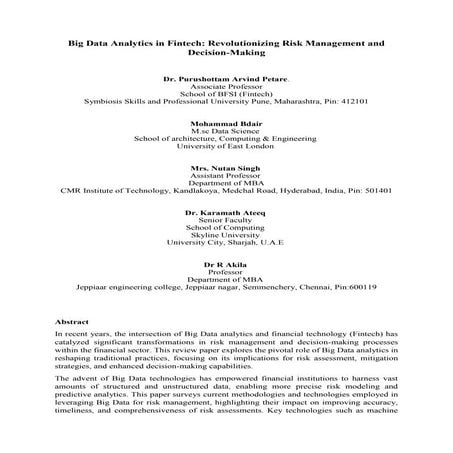 Big Data Analytics in Fintech Research Paper by Dr. Purushottam Arvind Petare...