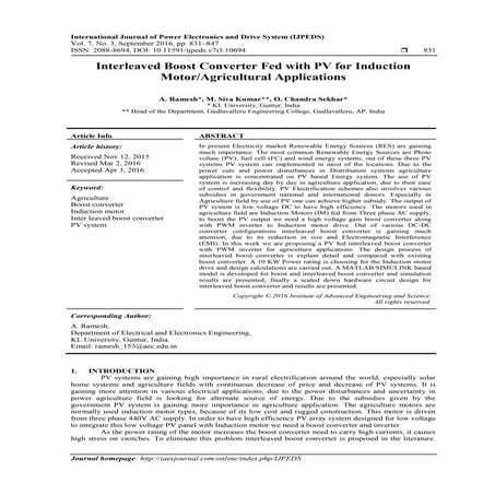 Interleaved Boost Converter Fed with PV for Induction Motor/Agricultural Appl...