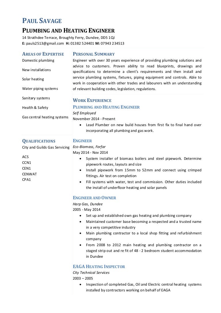 plumber helper resume