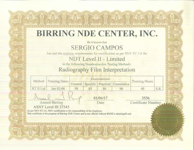 Birring NDE Certification Campos PPT Birring NDE Certification Campos PPT