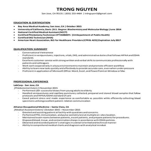 Trong Nguyen Medical Resume