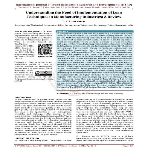 Understanding the Need of Implementation of Lean Techniques in Manufacturing ...