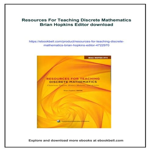 Resources For Teaching Discrete Mathematics Brian Hopkins Editor