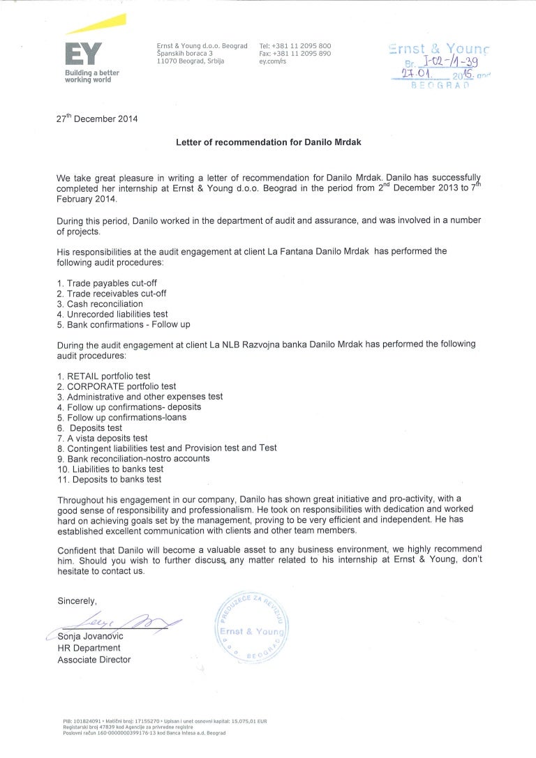 ey letter of recommendation audit recommendation letter sample