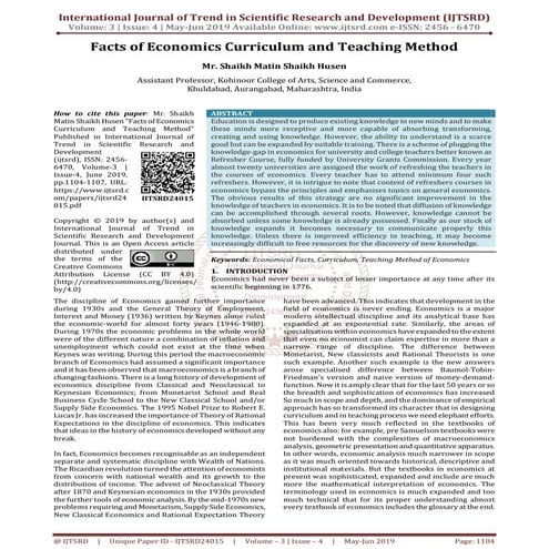 Facts of Economics Curriculum and Teaching Method