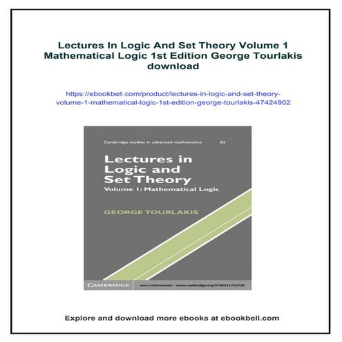 Lectures In Logic And Set Theory Volume 1 Mathematical Logic 1st Edition Geor...