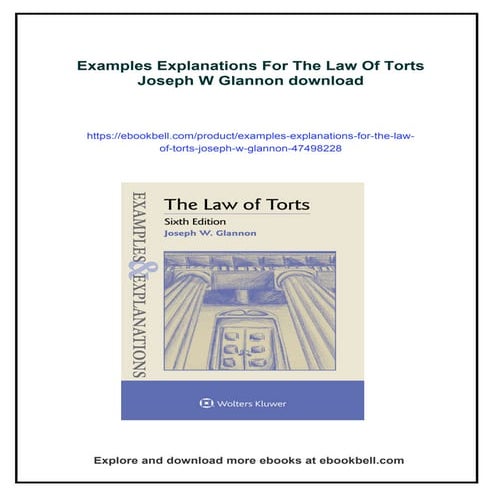 Examples Explanations For The Law Of Torts Joseph W Glannon | PDF