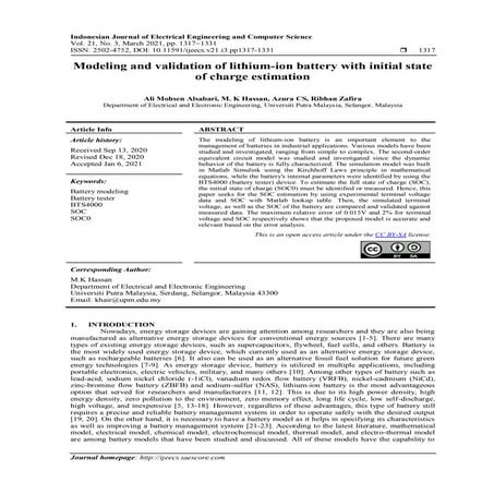 Modeling and validation of lithium-ion battery with initial state  of charge ...