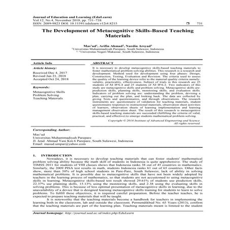 The Development of Metacognitive Skills-Based Teaching Materials