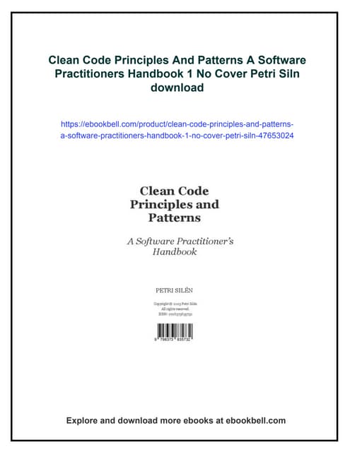 Clean Code Principles And Patterns A Software Practitioners Handbook 1 No Cov...