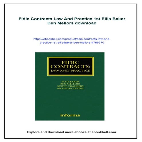 Fidic Contracts Law And Practice 1st Ellis Baker Ben Mellors