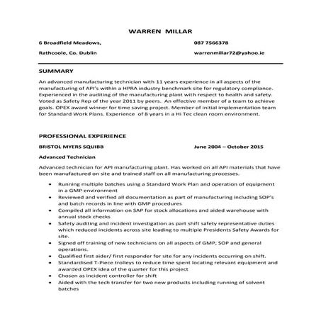 WARREN MILLAR CV