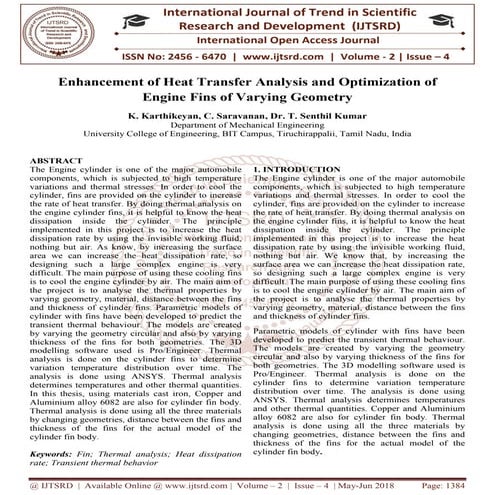Enhancement of Heat Transfer Analysis and Optimization of Engine Fins of Vary...