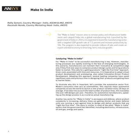 Make in India- Whitepaper, ANSYS