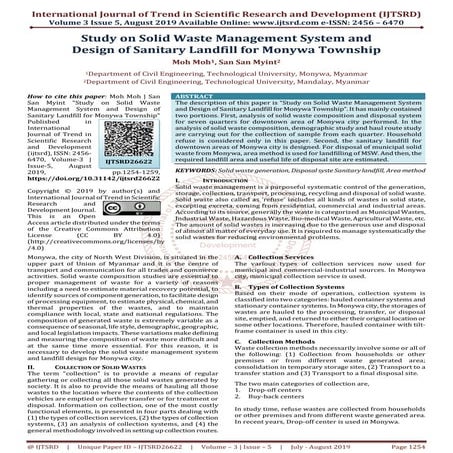 Study on Solid Waste Management System and Design of Sanitary Landfill for Mo...