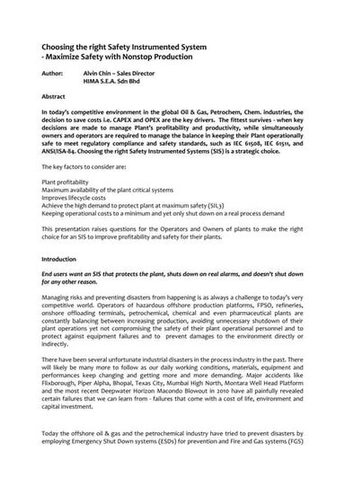 Technical Paper for ASPF 2012 - Choosing the right SIS