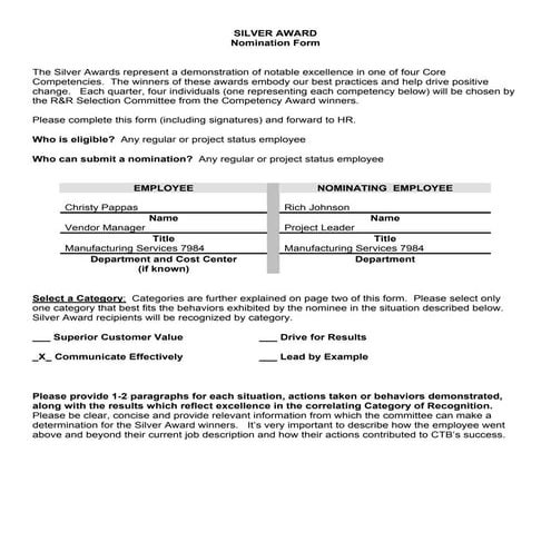 Silver Reward Nomination Form for Christy 8-31-10