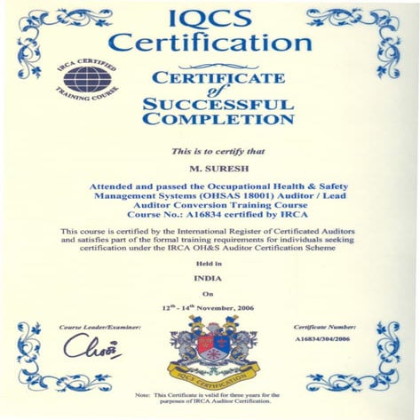 OHSAS 18001 CERTIFICATE