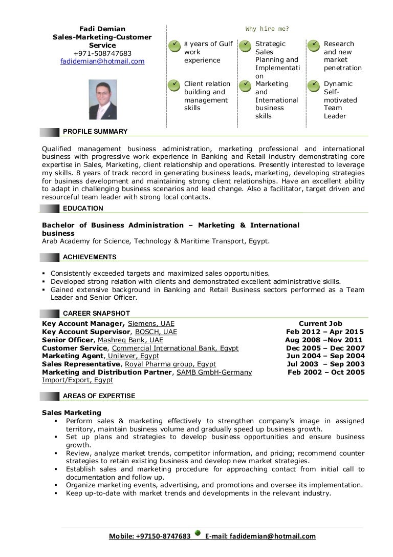 fadi demian cv skills gained from customer service