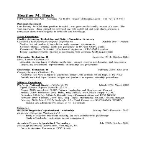 Heather M Healy Resume