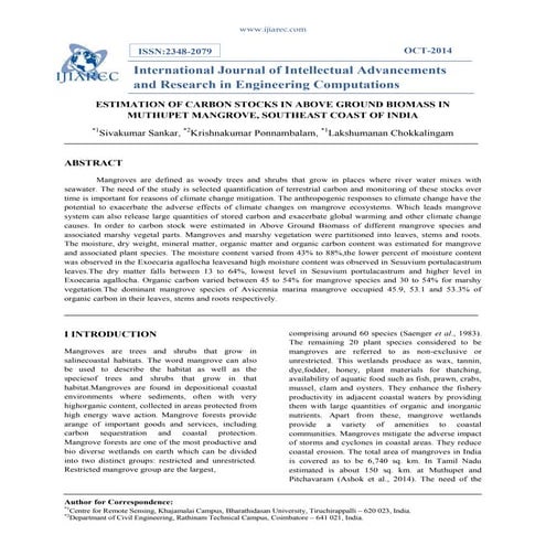 ESTIMATION OF CARBON STOCKS IN ABOVE GROUND BIOMASS IN MUTHUPET ...