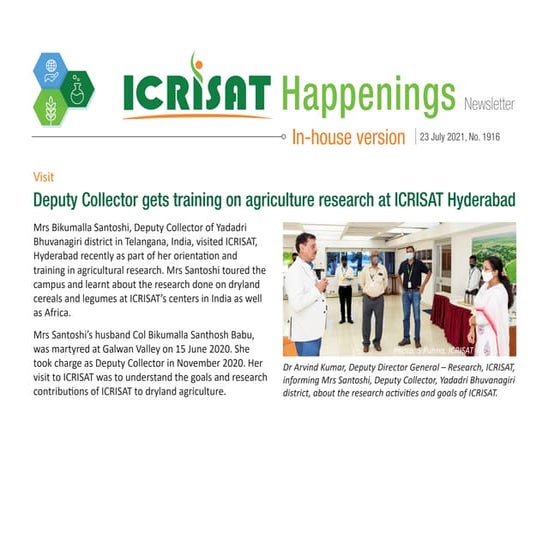 Deputy Collector gets training on agriculture research at ICRISAT Hyderabad