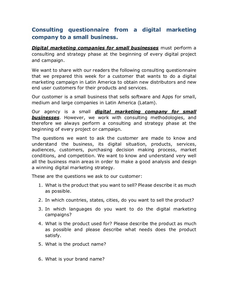 23oct17 consulting questionnaire from a digital marketing company to