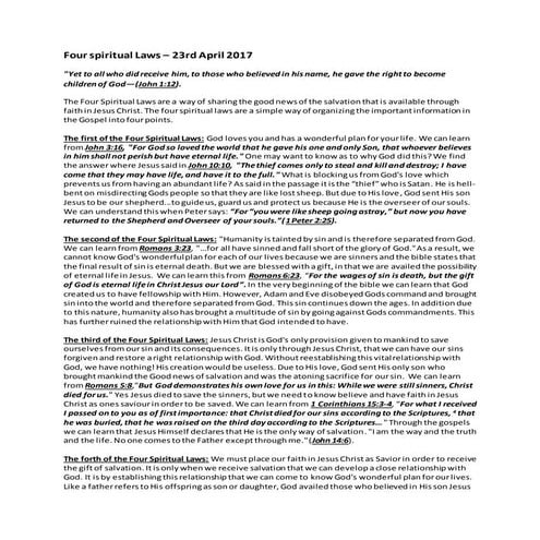 23rd April 2017  - The four spiritual Laws