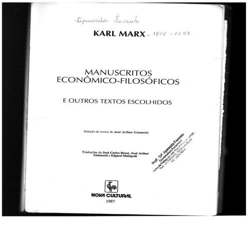 Manuscritos Econômico-Filosóficos e outros textos escolhidos - Karl Marx