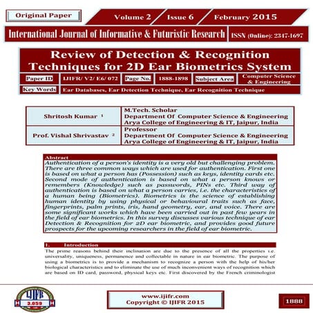 Review of Detection & Recognition Techniques for 2D Ear Biometrics System