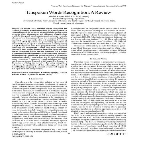 Unspoken Words Recognition: A Review