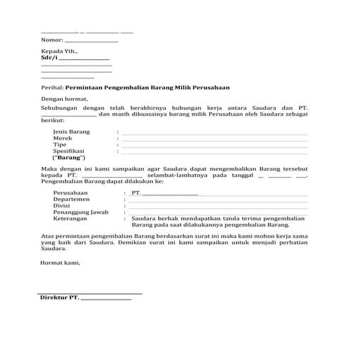 24. draf surat permintaan pengembalian barang milik perusahaan (mantan karyawan)