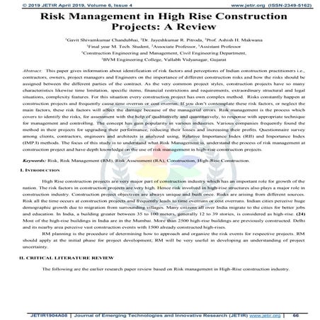 Risk Management in High Rise Construction Projects: A Review | PDF