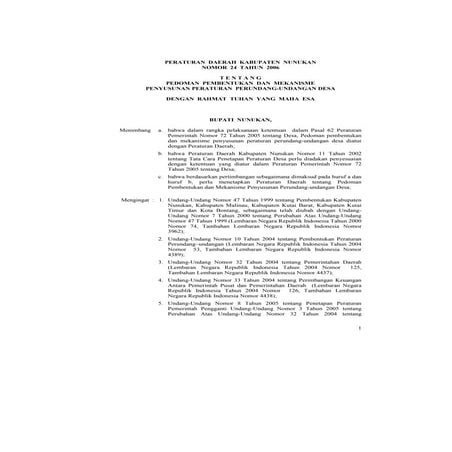 Perda Kabupaten Nunukan Tentang pedoman Pedoman Pembentukan dan mekanisme Penyusunan Peraturan Perundang undangan Desa