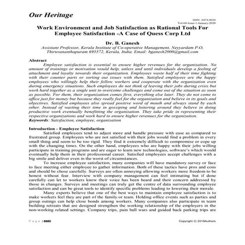 Work Environment and Job Satisfaction as Rational Tools For Employee Satisfac...