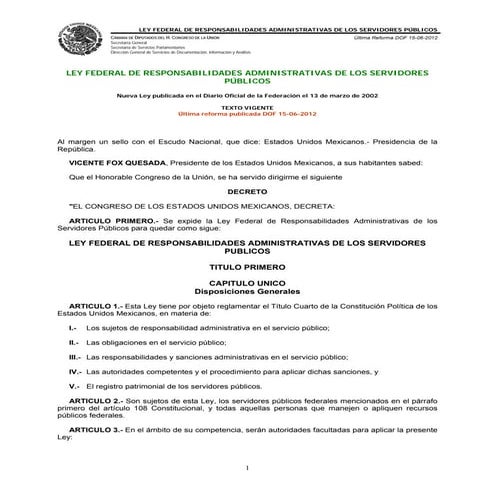 Ley Federal de Responsabilidades Administrativas de los Servidores Públicos