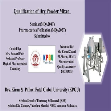 Qualification of Dry Powder Mixer in Pharmaceutical Validation