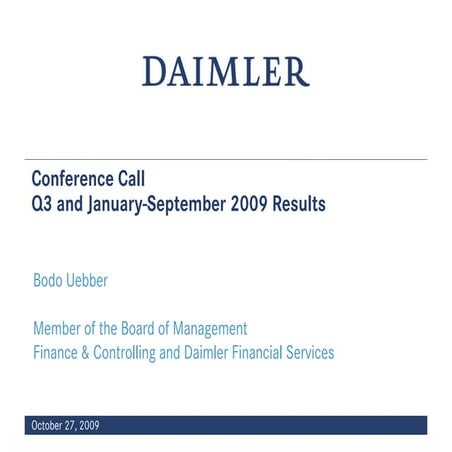 Q3 Earning report of Daimler AG